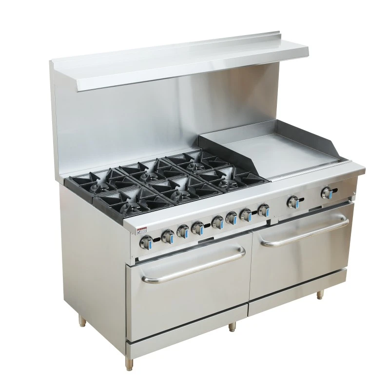 Commercial Six-Burner Gas Cooktop with 24-Inch Grill and Oven