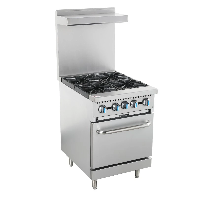 Commercial Four-Burner Gas Cooktop with Independent Switch and Thermostat, And Oven.