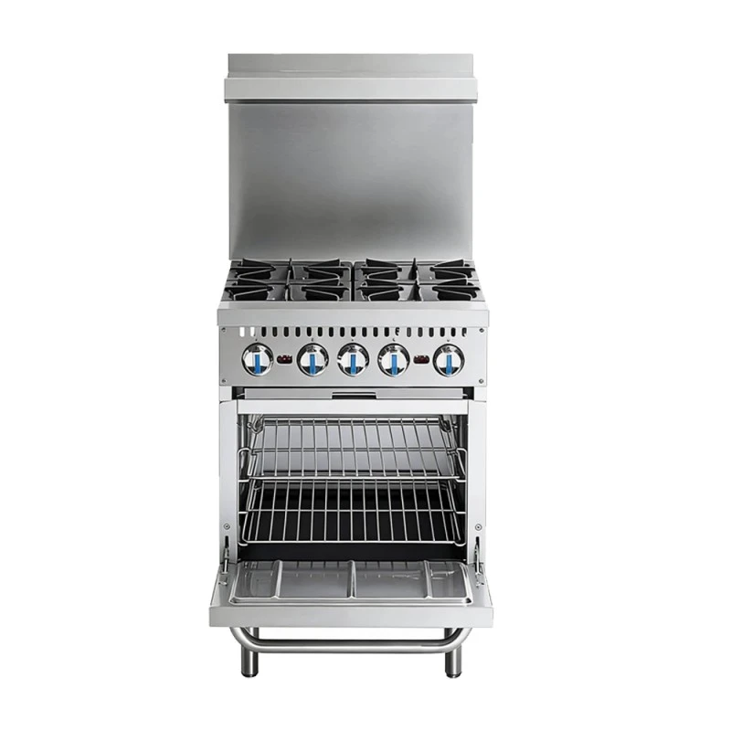 Commercial Four-Burner Gas Cooktop with Independent Switch and Thermostat, And Oven.