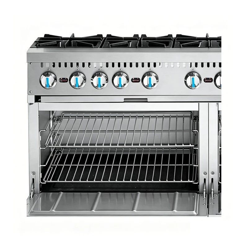 Commercial Four-Burner Gas Cooktop with Independent Switch and Thermostat, And Oven.
