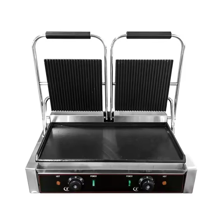 Commercial double-head electric griddle (with ribbed plate)