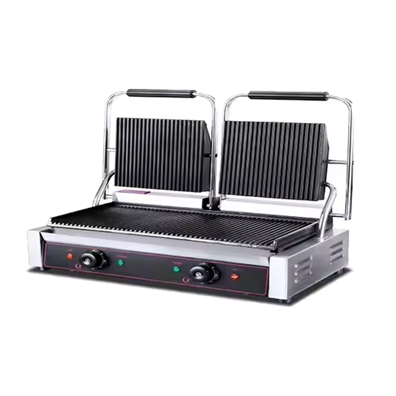 Commercial double-sided electric oven, stainless steel double-sided panini oven with grooved baking