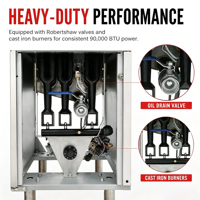 Commercial Kitchen Gas Three-Tube Burner Deep Fryer - Robertshaw Control System, 90,000 BTU (HSD-3N)
