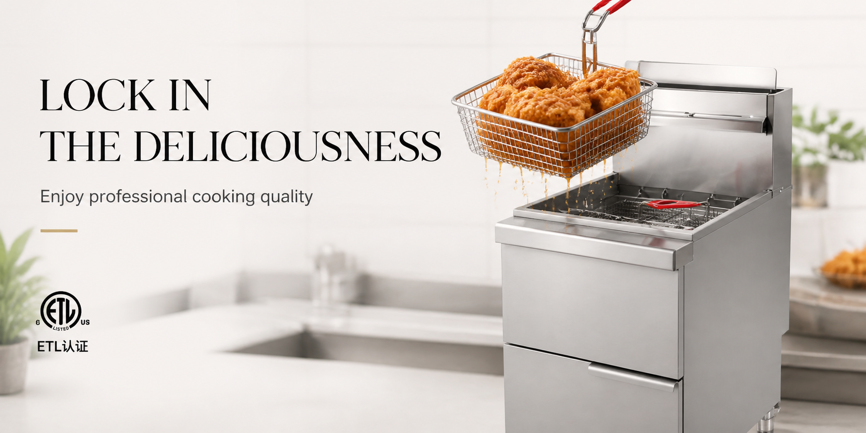 Commercial Gas-Fired Four-Tube Deep Fryer, 120,000 BTU, Equipped with a Robertshaw Control System