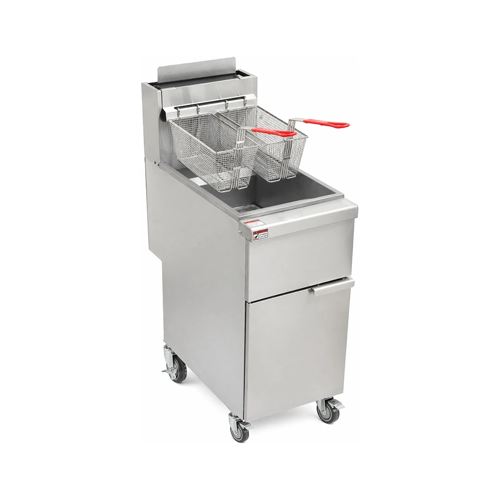Commercial Gas-Fired Four-Tube Deep Fryer, 120,000 BTU, Equipped with a Robertshaw Control System